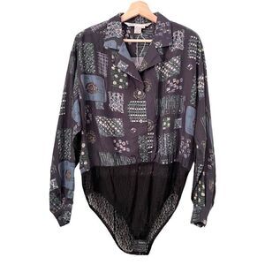 NEW Vintage Annie Alexander 100% Silk Long Sleeve Floral Bodysuit in Size M